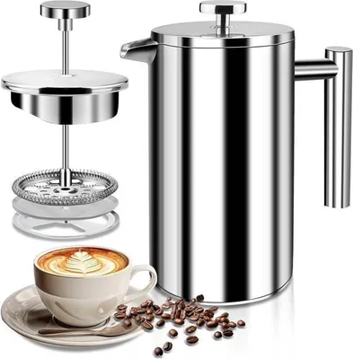 Produktbild von French-Press-Kaffeemaschine mit 2 wiederverwendbaren Edelstahl-Kaffeefiltern, 1 Liter (1000 ml)