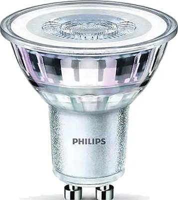 A close-up studio shot of a Philips LED light bulb.
