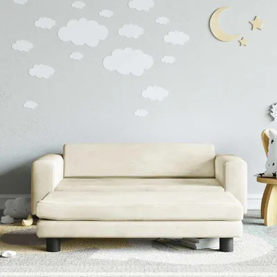 Obrázok produktu pre vidaXL Detská pohovka s taburetkou krémová 100x50x30 cm zamat