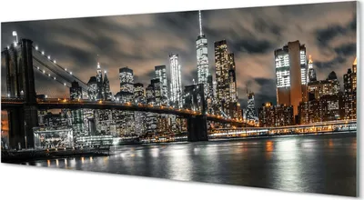 Produktbild von Glasbilder 125x50 Wandkunst Brücke Nacht-Panorama