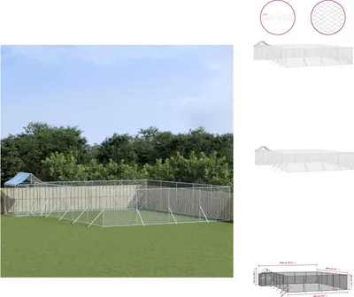 Image de vidaXL Chenil extérieur avec toit argenté 10x8x2,5 m Acier galvanisé - Chenils & parcs pour chiens