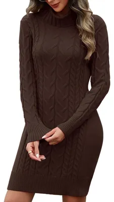 Immagine prodotto di Elzusha - Abito a maglia a collo alto da donna, con maniche lunghe