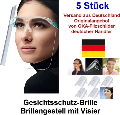 Produktbild von GKA 5 Stück Gesichtsschutz Visier mit Brillengestell Schutzbrille Brille Brillenschild Gesichtsschild Atemschutz Schutz ideal für Senioren und Brillenträger