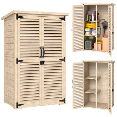 Image de Armoire de jardin - Armoire à outils - Étanche - Bois - 75 x 50 x 118 cm - Jaune