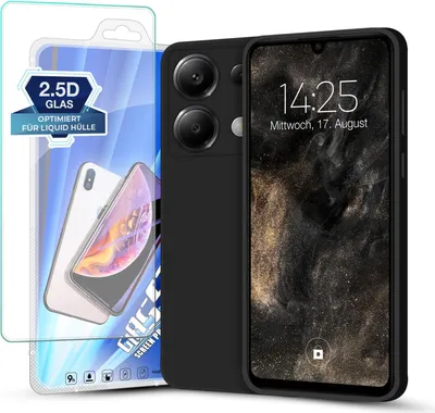 Produktbild von Hülle für Xiaomi Redmi Note 13 5G mit 9H Displayglas Displayschutz Plus Case Cover Bumper Silikon Softgrip Schutzhülle Farbe: Schwarz