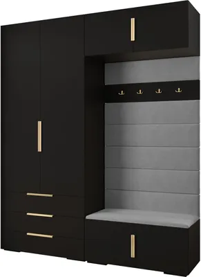 Produktbild von MEBLE KRYSPOL Inova 1 Möbelset Garderobe, 236,7x200x47cm - Schwarz, Manila 16, Gold