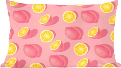 Produktbild von MuchoWow® Zierkissen Sofakissen Wohnzimmer Dekokissen 50x30 cm Sommer - Zitrone - Rosa - Gelb - Wohnzimmerdekoration - Polster mit Photo