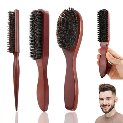 Immagine prodotto di Set di 3 spazzole per capelli con manico in legno – spazzola unisex per barba e capelli