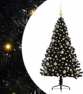 Produktbild von vidaXL Künstlicher vorbeleuchteter Weihnachtsbaum Schwarz 150 cm PVC
