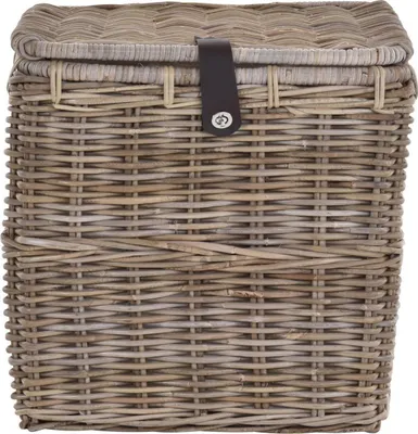 Zdjęcie produktu dla KRINES HOME Kosz Kufer Uniwersalny Kosz do Przechowywania z Pokrywą Pudełko Na Zabawki Naturalny Rattan Szary (Duży, Kwadratowy)