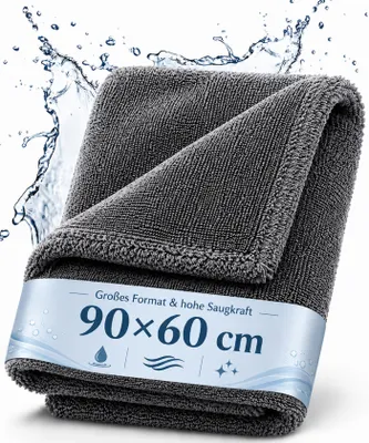Produktbild von Auto Trockentuch XXL 90 x 60 cm – saugstarkes Mikrofasertuch für Autopflege, Motorrad, Wohnmobil und Boot, fusselfrei, streifenfrei und lackschonend