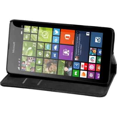 Produktbild von PhoneNatic Kunst-Lederhülle kompatibel mit Microsoft Lumia 535 - Book-Case schwarz + 2 Schutzfolien