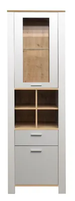 Produktbild von FURNARO Standvitrine Nele Vitrine Vitrinenschrank B/H/T: 63x203x44 cm, Farbe:Kreidegrau matt lack/ asteiche