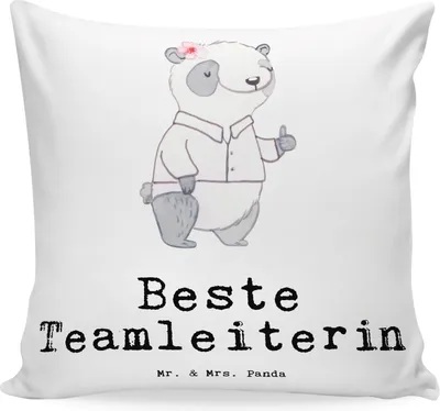 Produktbild von Mr. & Mrs. Panda Dekokissen Panda Beste Teamleiterin - Weiß - Geschenk, 40x40 kissen, Chefin, Abschied, für sofa, Ruhestand, Kollegin, Vorgesetzte, kuschelkissen
