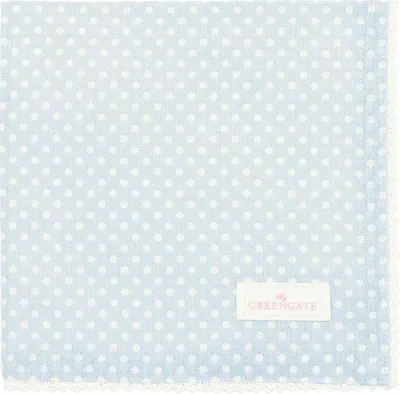 Produktbild von Greengate Stoffserviette mit Spitze DOTTY PALE BLUE Blau mit weißen Punkten