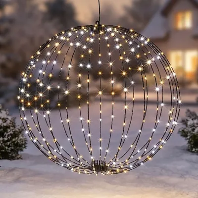 Productafbeelding van LED-lichtbol om op te hangen, met een combinatie van koel en warm wit licht, dimbaar en met timer - 480 LED's - Tuindecoratieverlichting, 58 cm, warm wit, met kabel