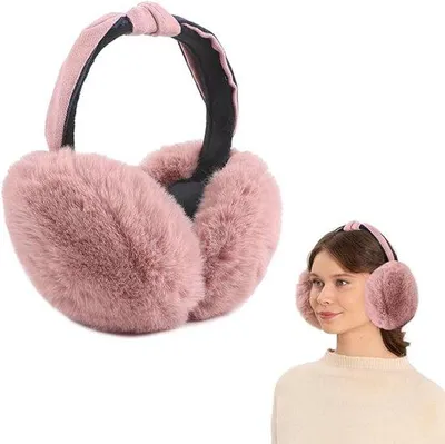 Productafbeelding van Famanu oorwarmers voor dames, warme pluche oorbedekkers, opvouwbaar design, roze uitvoering