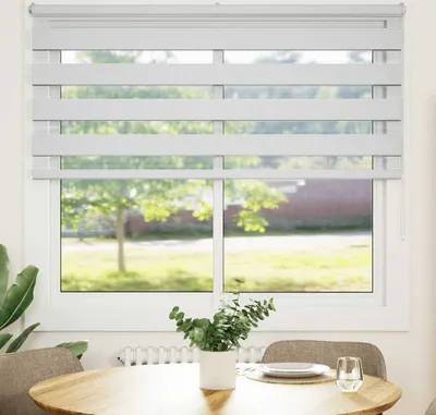 Productafbeelding van Maison Exclusive - Dubbele rolgordijn, wit, 155x150 cm. Stofbreedte: 150,9 cm. Materiaal: polyester