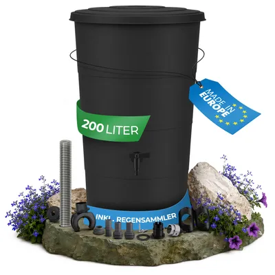 Produktbild von YourCasa Regentonne 200 Liter [inkl. Anschlusset & Bohrer] Regenfass Wetterfest aus Kunststoff mit Wasserhahn