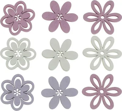 Produktbild von Holzblumen Deko Streudeko Blüten Lila Rosa Weiß Tischdeko 48 Stk, 48 Stück