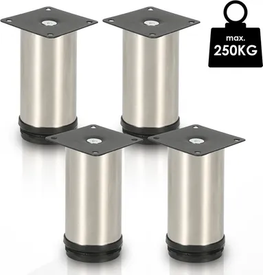 Produktbild von Yakimz 4X Möbelfüße Sofafuß Verstellbar Sockelfüße Gleitfuß Tischbeine Füße Tischfuß-Edelstahl-120mm