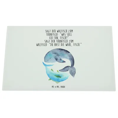 Produktbild von Mr. & Mrs. Panda Schneidebrett Aus Glas Walfisch Thunfisch - Weiß - Geschenk, Tunfisch, Spruch Lustig, Des Tages, Glasschneidebrett, Witz, Wal, Küchenbrett, Schneidbrett