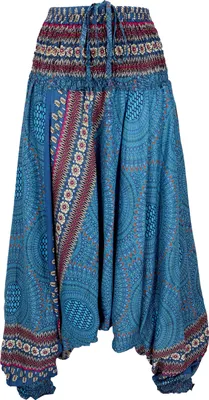Produktbild von Afghani Hose, Overall, Jumpsuit, Haremshose, Pluderhose, Pumphose, Aladinhose - Blau, Damen, Türkis, Viskose, Hosen