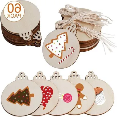 Produktbild von Holzschijven 60 Stück rund für Basteln Weihnachtsdeko