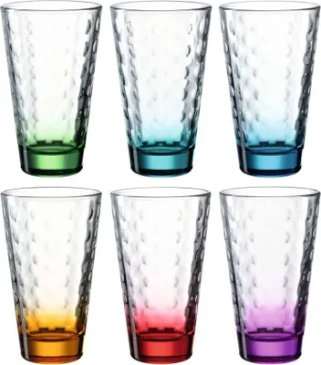Produktbild von Leonardo Trinkglas Optic 6 Stück sortiert, Becher, Wassergläser, Kalk-Natron Glas, bunt, 300 ml, 025923