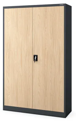 Produktbild von Büroschrank Aktenschrank XXL Metallschrank Flügeltüren Stahlblech Pulverbeschichtung 185 cm x 115 cm x 40 cm anthrazit / Eiche Sonoma