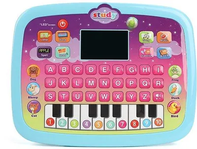 Image de Tablette pour enfants avec fonction d'apprentissage, bleue, écran LED, rétroéclairage, pour la petite enfance.