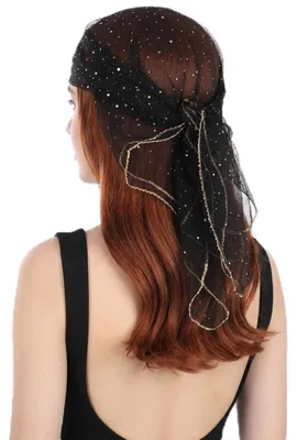 Zdjęcie produktu dla Błyszczący chusty do włosów damskie, kwadratowe, z kryształkami, bandana, 78 cm, poliester