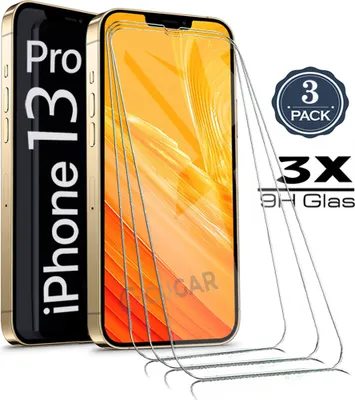 A product image showcasing screen protectors for an iPhone 13 Pro.