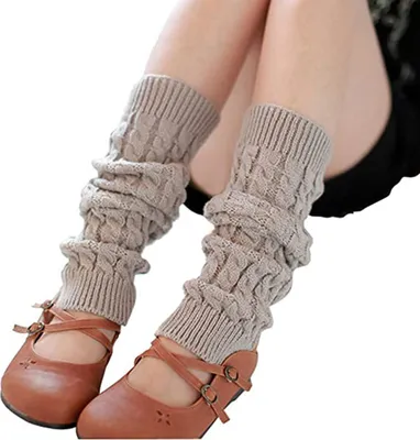 Produktbild von ASKSA Damen Frauen Winter Crochet Stricken Stulpen Beinstulpen Beinwärmer Kniestrümpfe Legwarmers, Hellgrau
