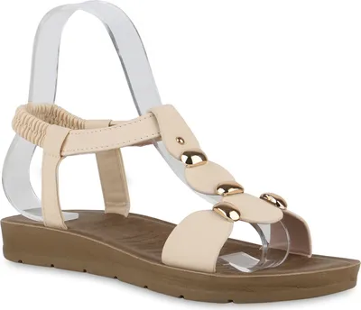 Produktbild von VAN HILL Damen Riemchensandalen Sandalen Profil-Sohle Nieten Schuhe 841065, Farbe: Beige, Größe: 39