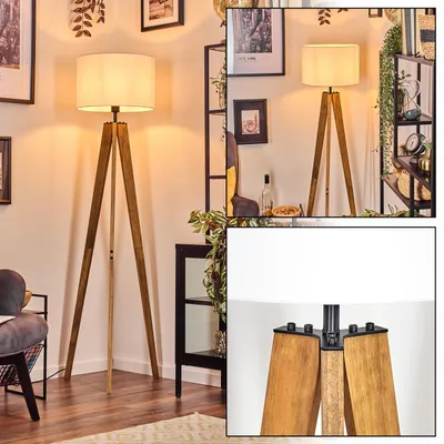 Produktbild von Tubione Stehlampe aus Holz/Metall mit Schirm aus Stoff (Ø 38 cm)