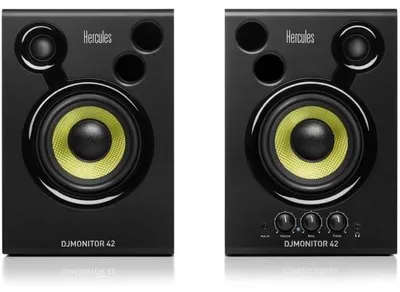 Image de Paire d'enceintes de monitoring actives Hercules DJMonitor 42, 2 x 20W RMS, woofer 4", caisson bois MDF 9mm, noir