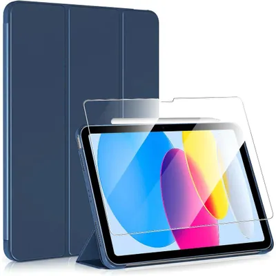 Image de Coque + Verre Trempé pour iPad A16 (11") / iPad 10 2022 (10,9" 10e Génération) Protection avec Fonction Support - Bleu Marine