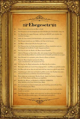 Produktbild von Ehegesetz - Urkunde mit gedrucken Barockrahmen Miniposter - Größe 40x60 cm