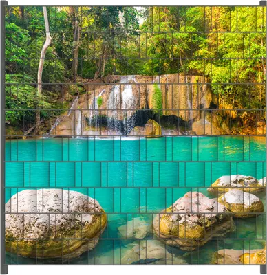 Produktbild von Wallario Zaunsichtschutz mit Motiv Paradiesischer Wasserfall für Ein- und Doppelstabmatten Zäune in der Größe 200 x 200 cm