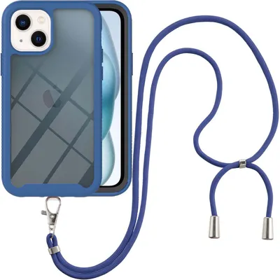Produktbild von iPhone 15 Plus Handykette Hülle, Transparente TPU Bumper Ganzkörper Schutzhülle mit Kordel zum Umhängen Necklace Schlüsselband für iPhone 15 Plus Blau
