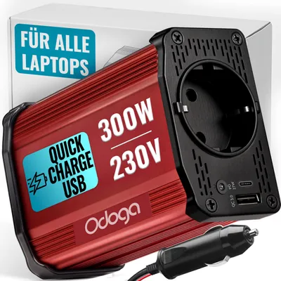 Productafbeelding van Omvormer 12V naar 230V, 300W – met sigarettenaanstekeradapter, USB-C en USB-A