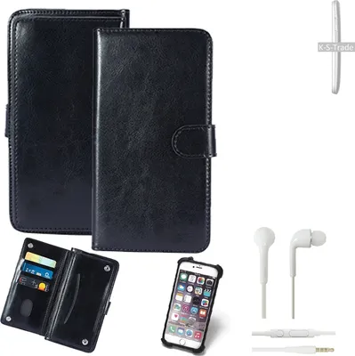 Produktbild von K-S-Trade 360° Hülle kompatibel mit Motorola Moto E inkl. Headphones schwarz Kunstleder Case BookCase WalletCase Kunstlederederhülle Handyhülle,