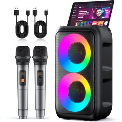 Imagen del producto de Sistema de karaoke Bluetooth portátil - 20 W - Blanco y - Con 2 micrófonos inalámbricos