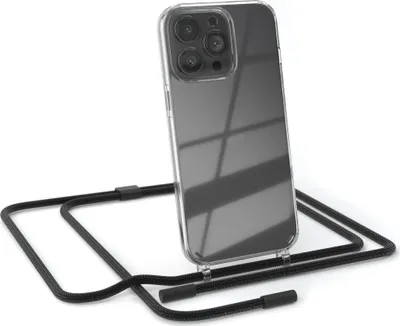 Produktbild von EAZY CASE Handykette für Apple iPhone 13 Pro, Clear Case aus Silikon, mit Umhängeband, abnehmbare Endstücke, Handyband in Schwarz