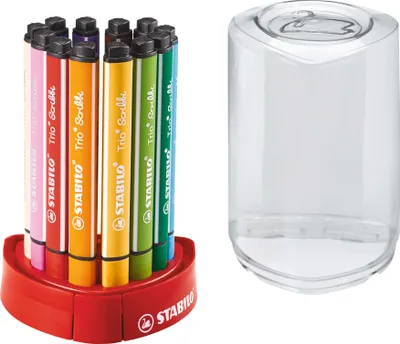 Produktbild von STABILO Gefederter Dreikant-Filzstift - Trio Scribbi - 12er Tischset - 12 verschiedene…