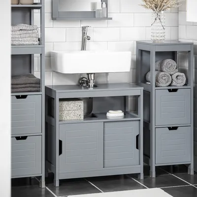 Produktbild von SoBuy FRG128-SG Waschbeckenunterschrank Badmöbel Badschrank mit Fußpolster Waschtisch Unterschrank stahlgrau BHT ca.: 60x61x30cm