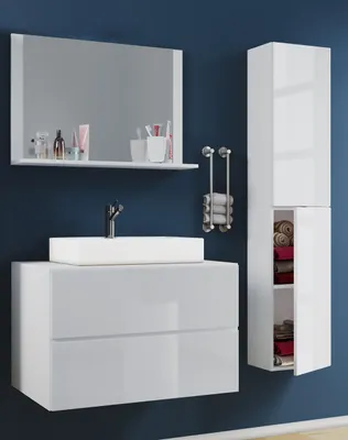 Produktbild von VCM 4-tlg. Waschplatz Waschtisch | Waschbecken Unterschrank Breite 80 cm | Badmöbel Set mit Schubladen Drehtüren Spiegel | Lendas L