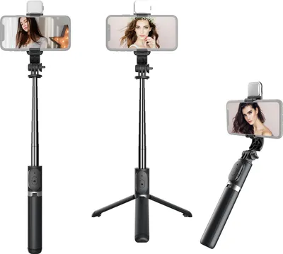Obrázok produktu pre Multifunkčný bezdrôtový BT selfie stick – prenosný teleskopický statív s osvetlením, maximálna dĺžka 104,5 cm, diaľkové ovládanie pre vlogovanie, natáčanie videí, skupinové fotografie, selfie a živé vysielanie