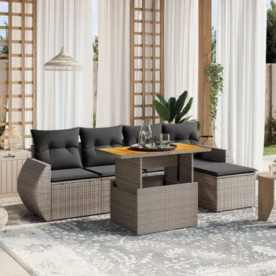 Produktbild von Möbel 6-tlg. Garten-Sofagarnitur mit Kissen Grau Poly Rattan - Sitzgruppe 3272173